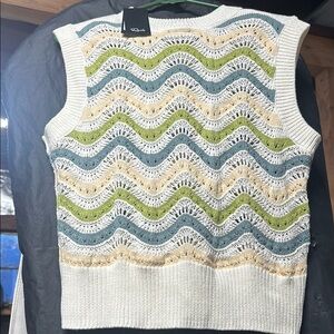 Chic Blue and Green Ribbed Sleeveless Tank Top